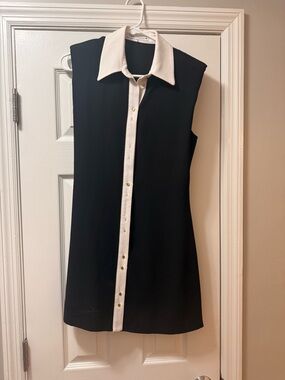 Zara Black Mini Dress with Ivory Collar and Placket